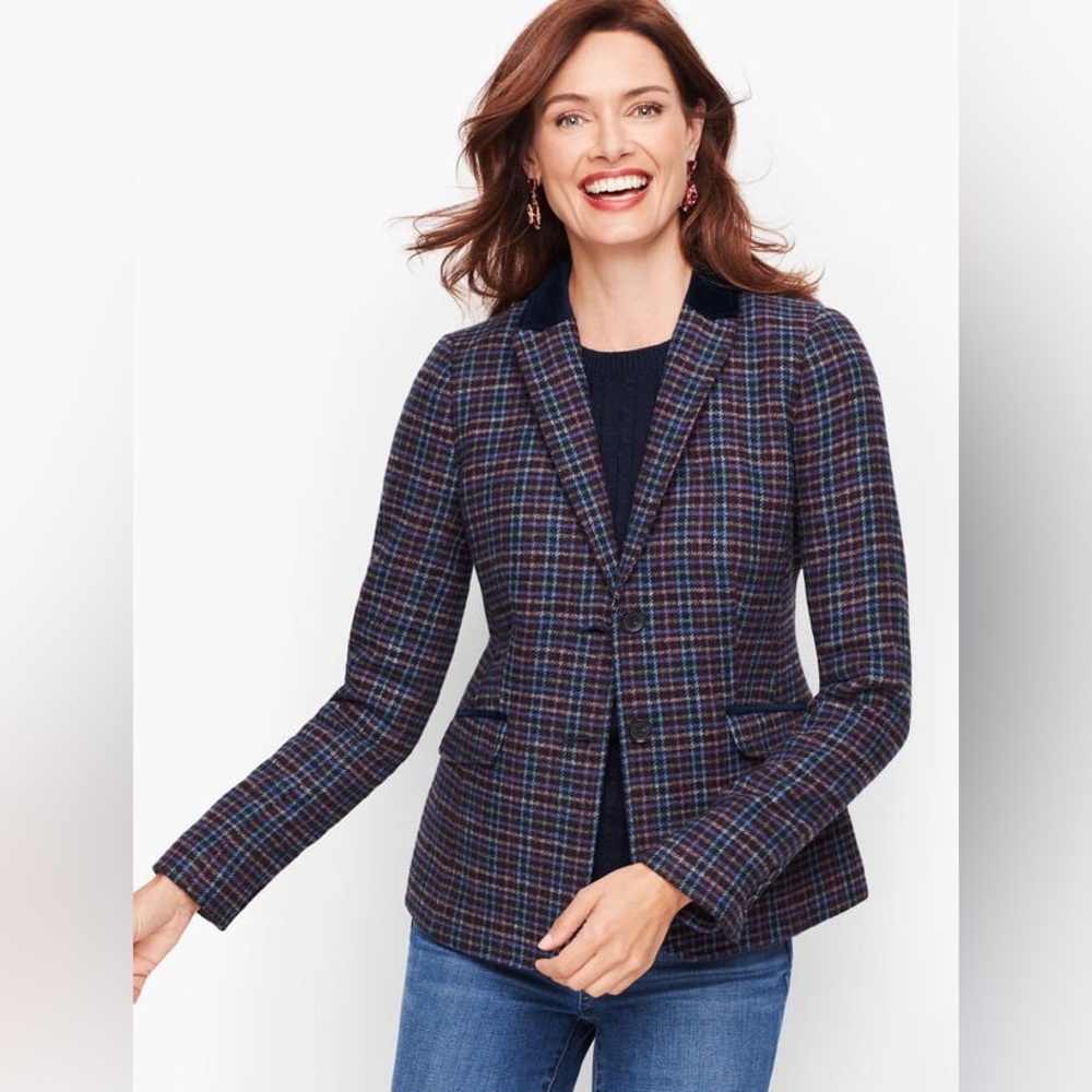 Talbots Mistletoe Plaid Shetland Wool Blazer 2